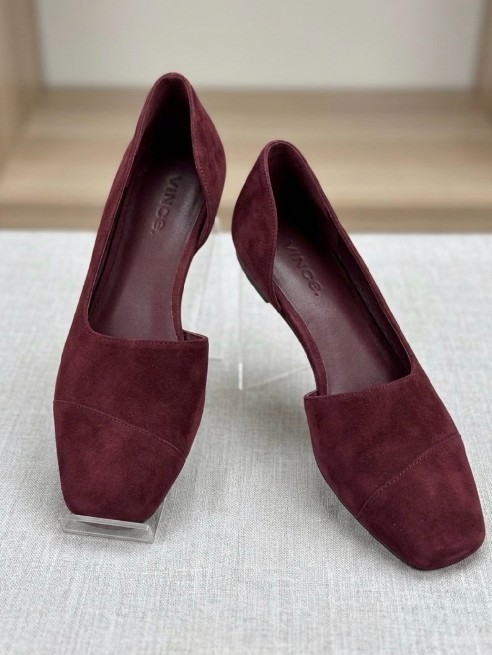 Vince Burgundy Suede Square-Toe Flats